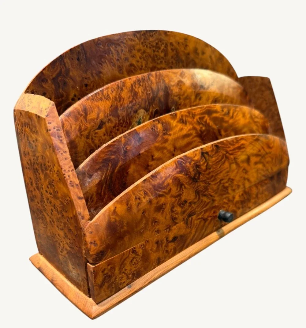 Vintage Moroccan Thuya Burl Wood Letter Rack Desk Organizer Drawer Morocco
